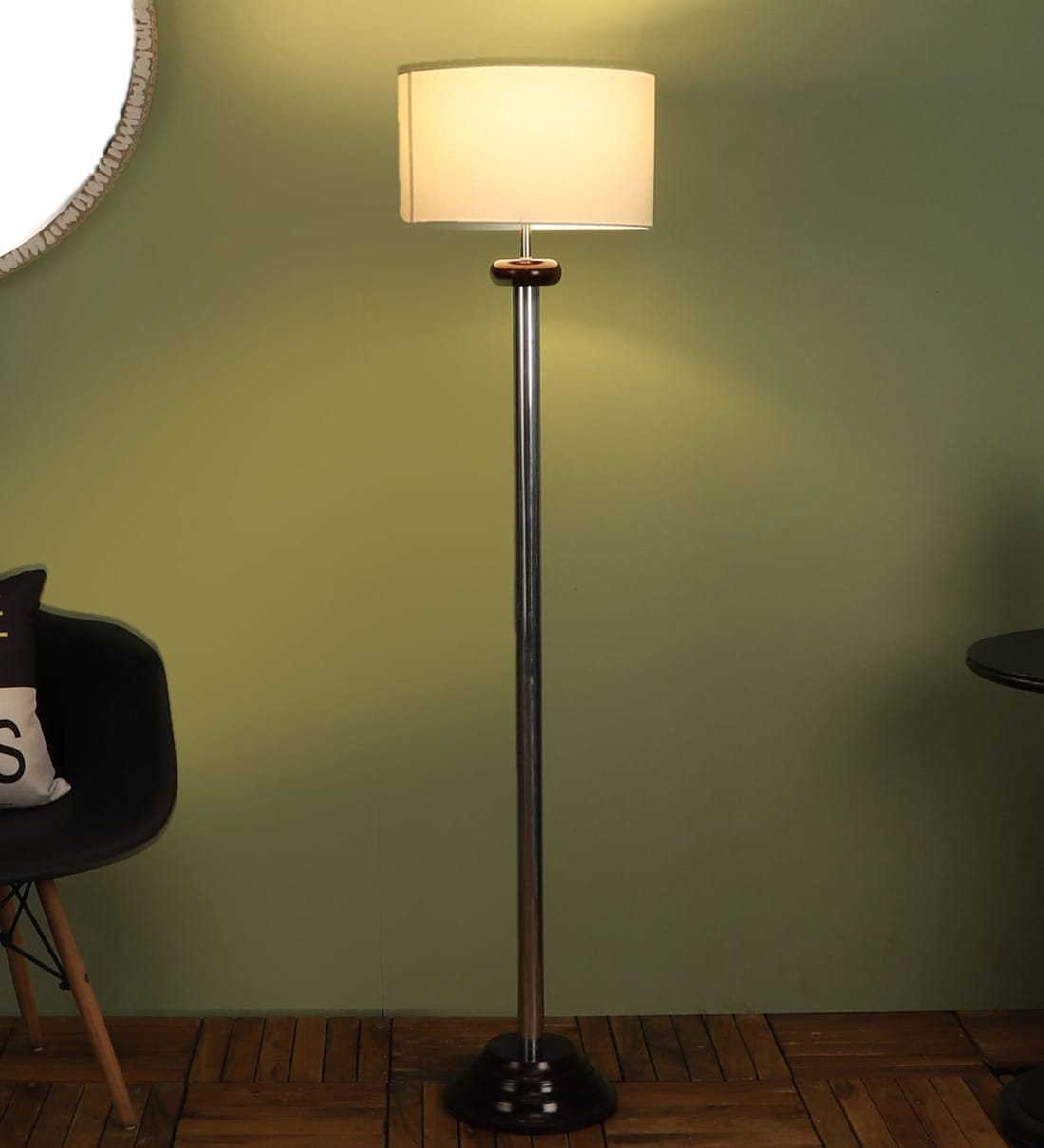 Buy White Shade Floor Lamp With Wood & Metal Base By The Lighting Hub