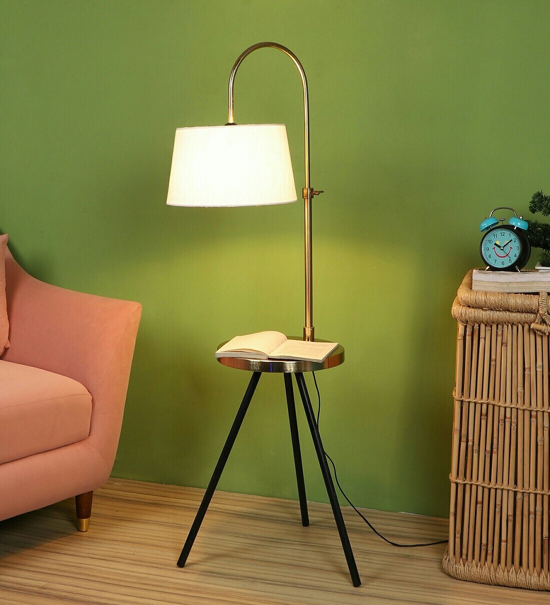 Buy White Shade Floor Lamp With Metal Base By Forever Lights Online