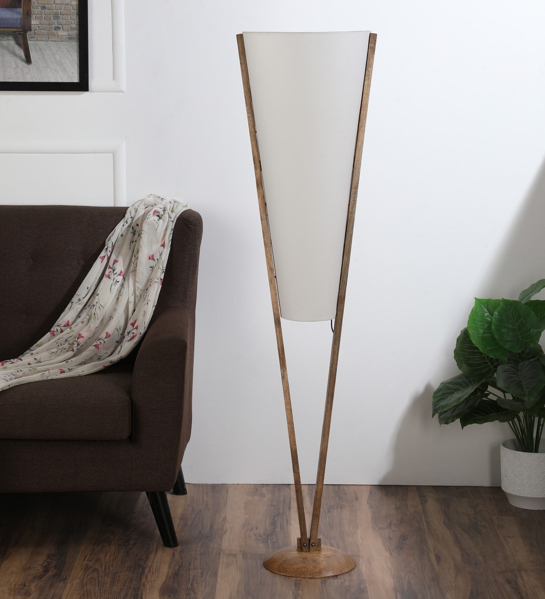Buy White Shade Floor Lamp With Wood Base By Sapphire Online