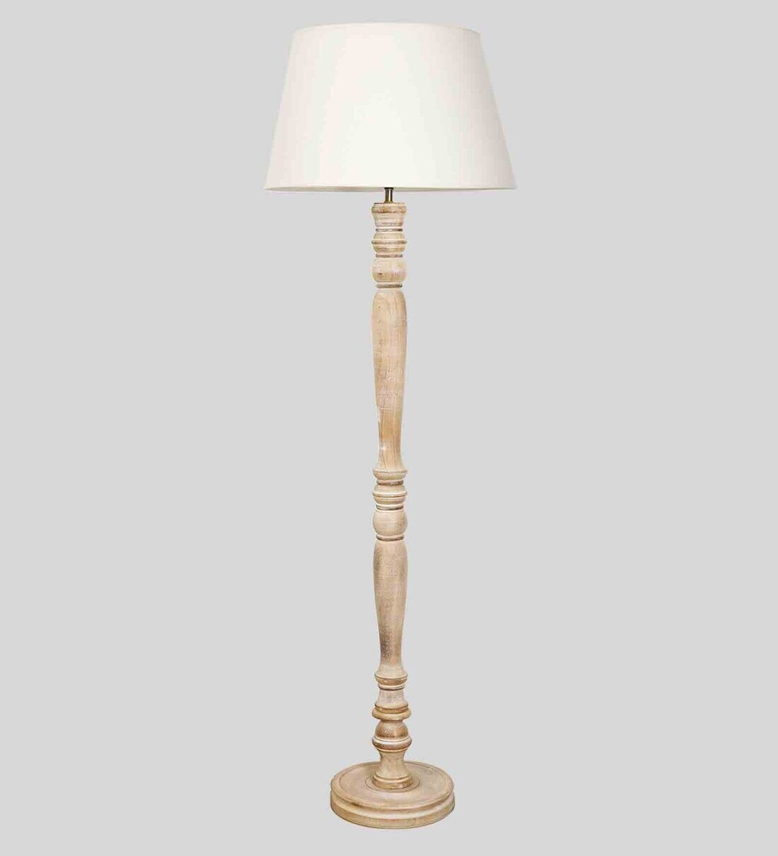 Buy White Shade Floor Lamp With Wood Base By Kapoor E Illuminations