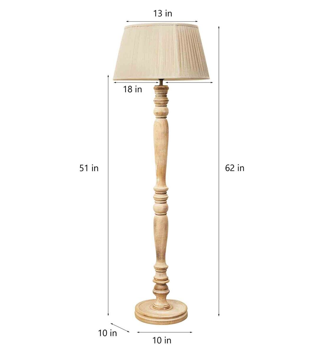 Buy White Shade Floor Lamp With Wood Base By Kapoor E Illuminations