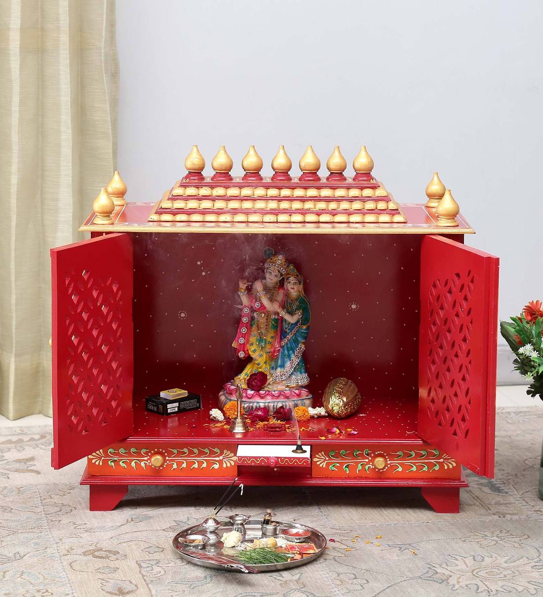Buy White Sheesham & MDF Floor Rested Mandir With Door at 20 OFF by D