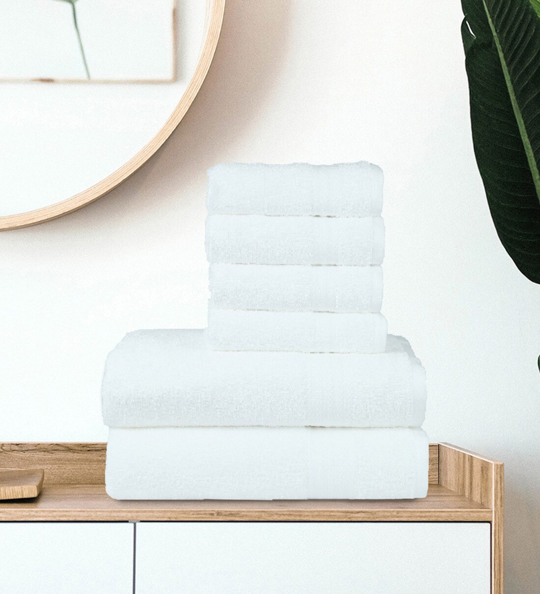 White Solid 400 GSM Cotton Towel Sets (Set of 6)