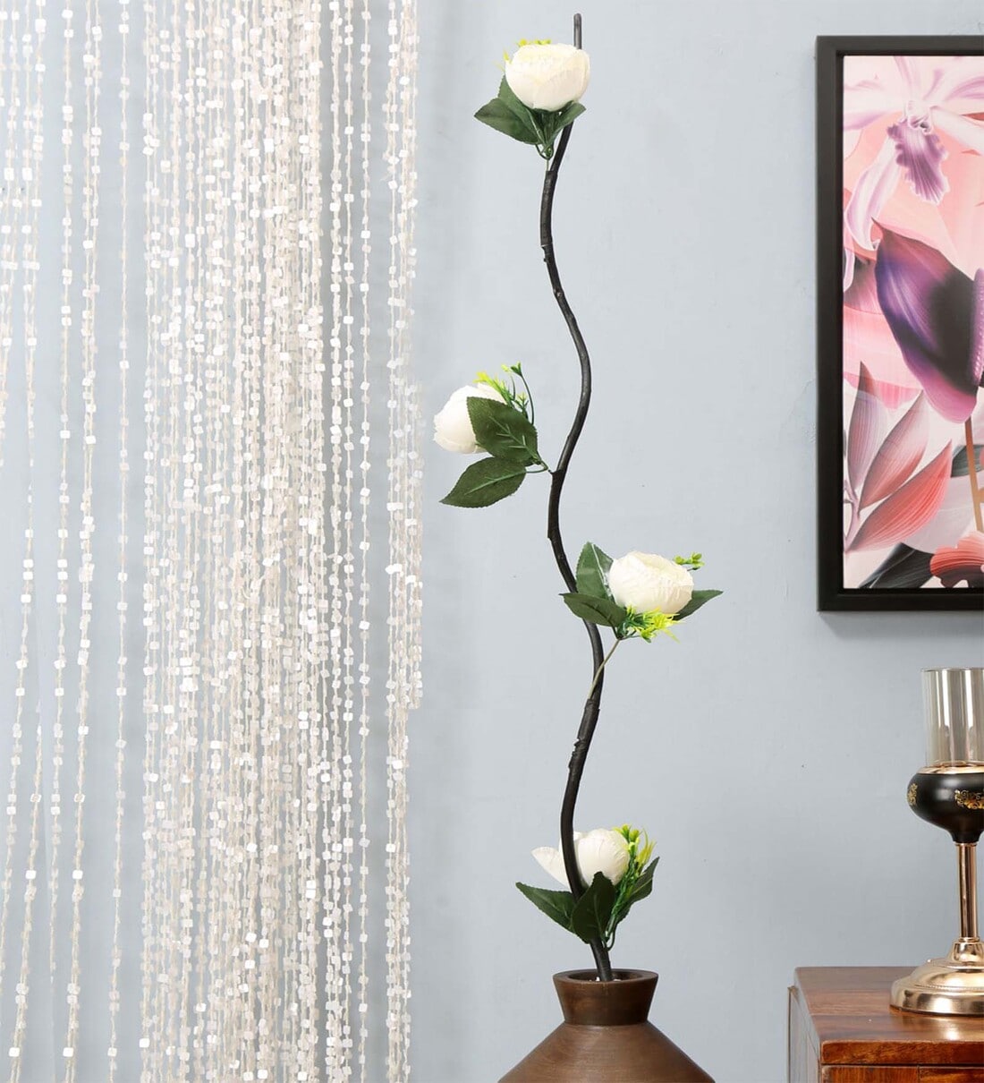 Buy White Wood And Fabric Tulio Hanging Artificial Flowers at 38 OFF