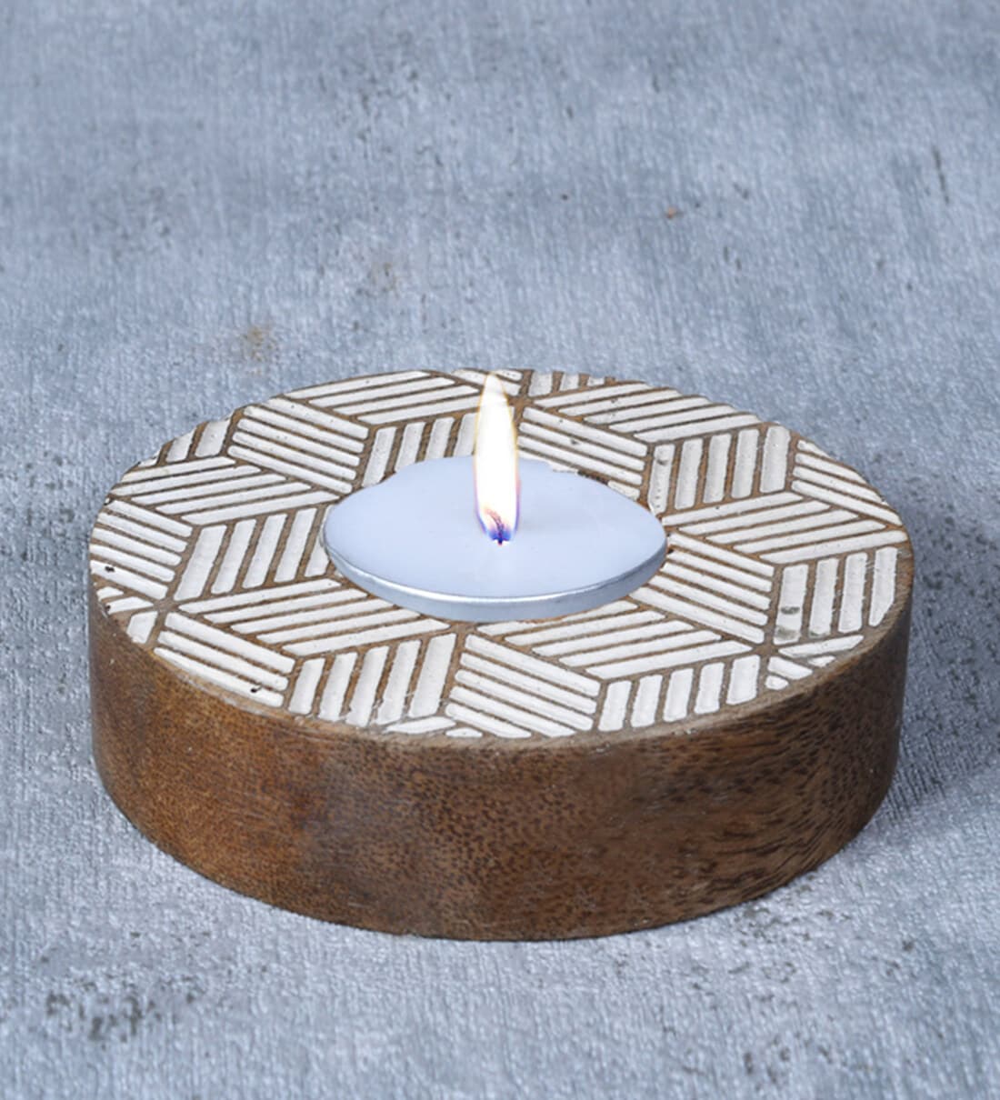 Buy Round Shape White Wood Tea Light Holder at 35 OFF by Aangan India
