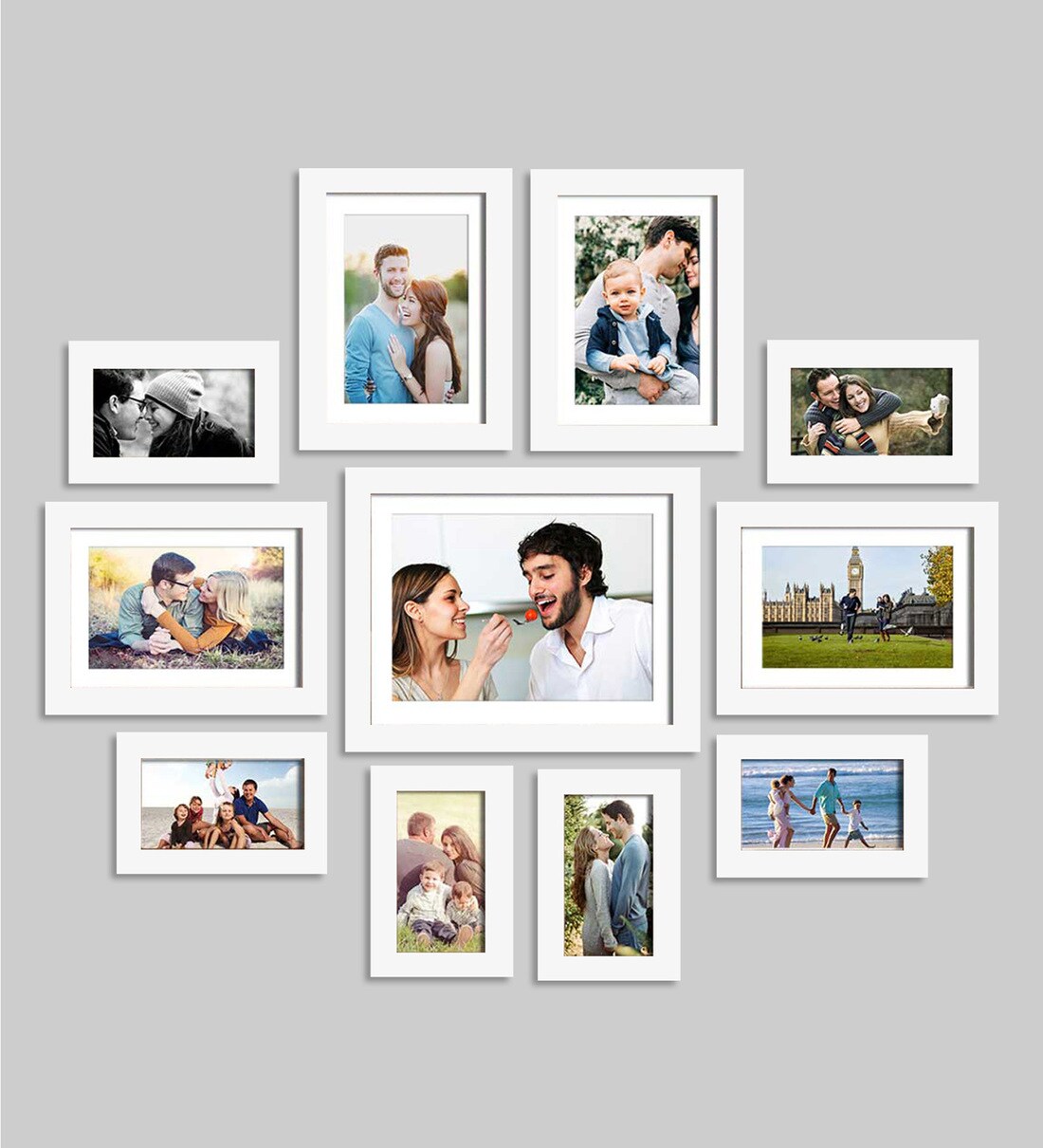 Buy Synthetic wood Wall Photo Frame in White Colour, Set of 11 Art