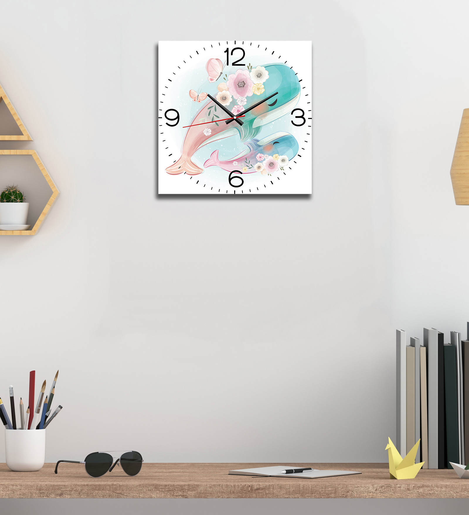 Whale Wall Clock in Multicolour
