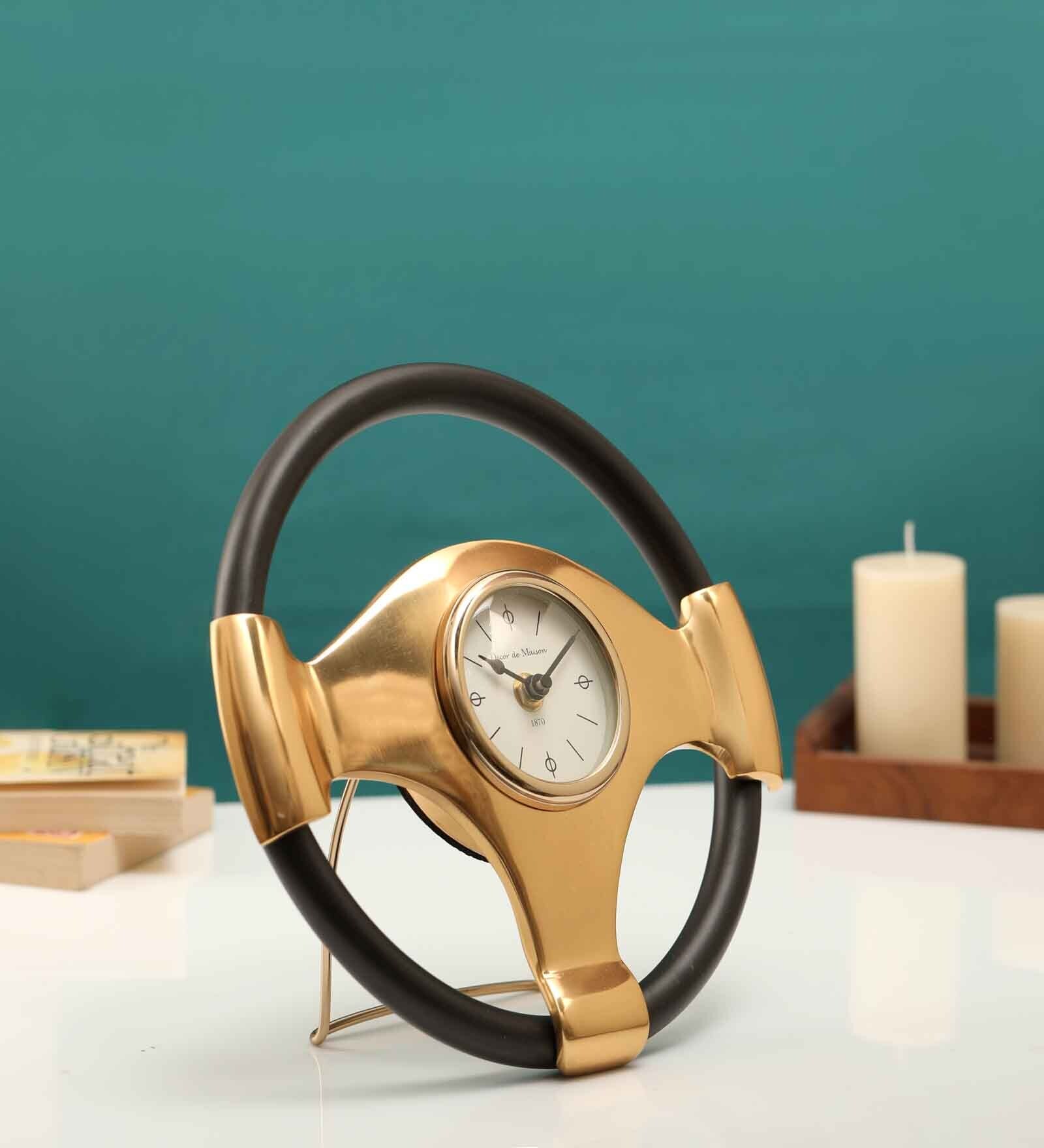 Wheel Gold Aluminium Table Clock