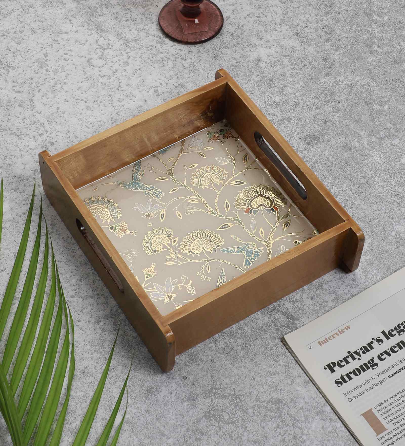 Whispering Blooms Square Wooden Tray