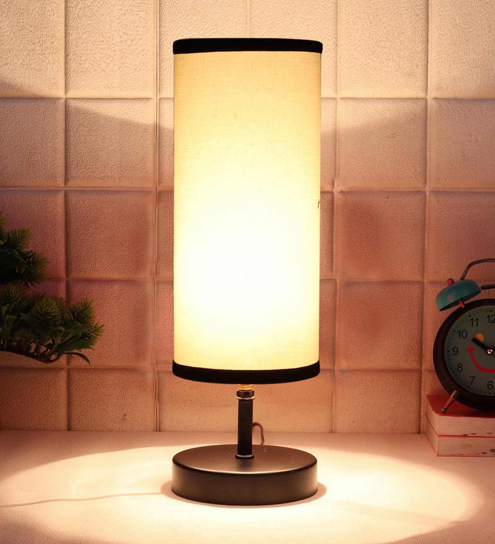 Florence White & Black Cottan Fabric Shade Table Lamp With Iron Base