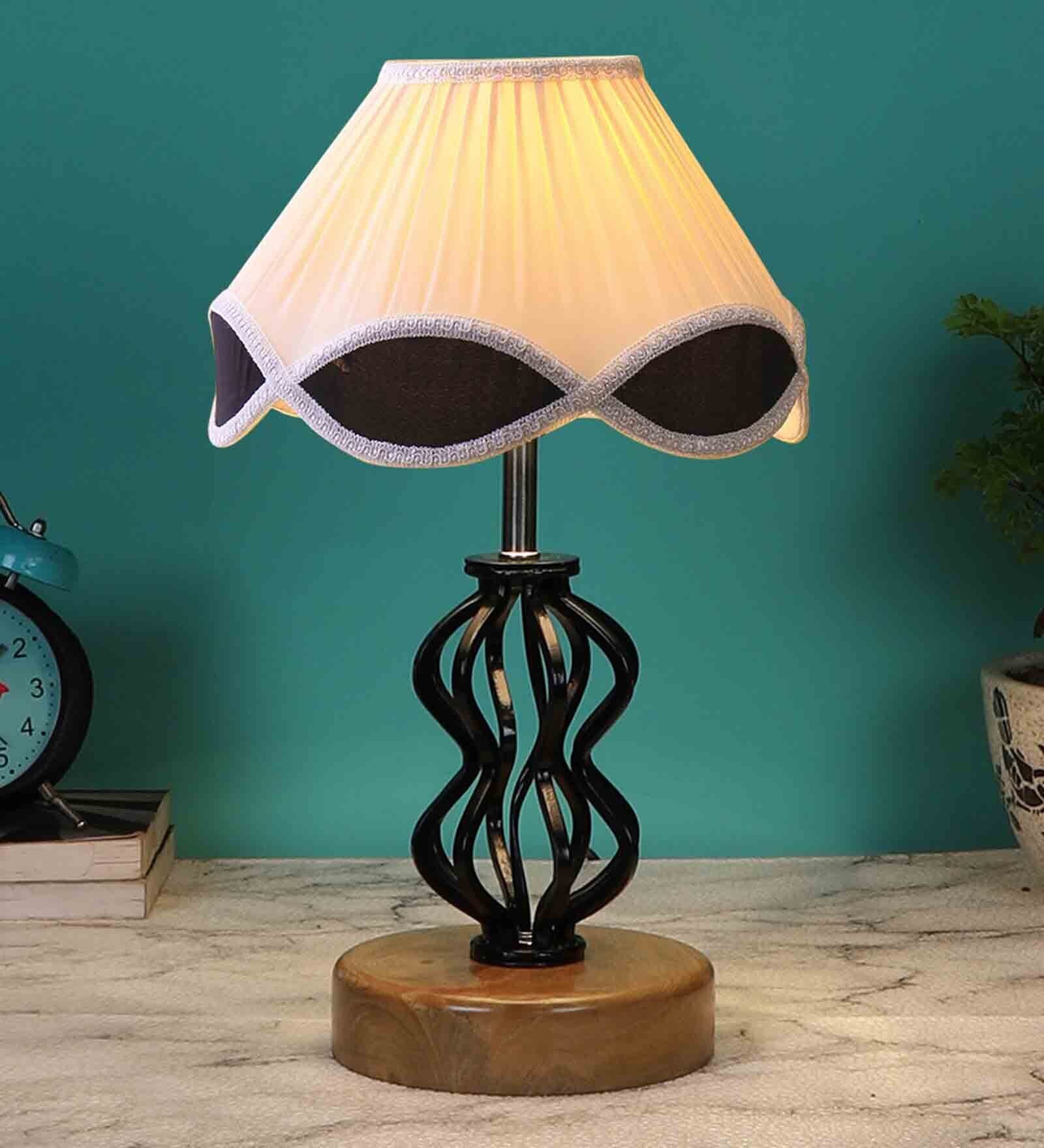 Buy White & Black Shade Table Lamp With Shade Table Lamp With Wood ...