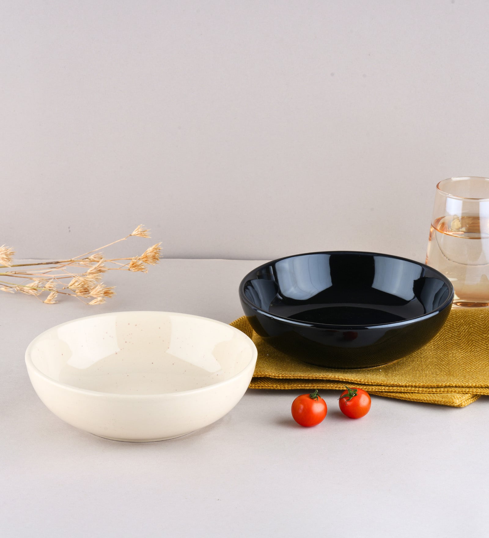 (Set Of 2) White & Black Stoneware Snack Bowl