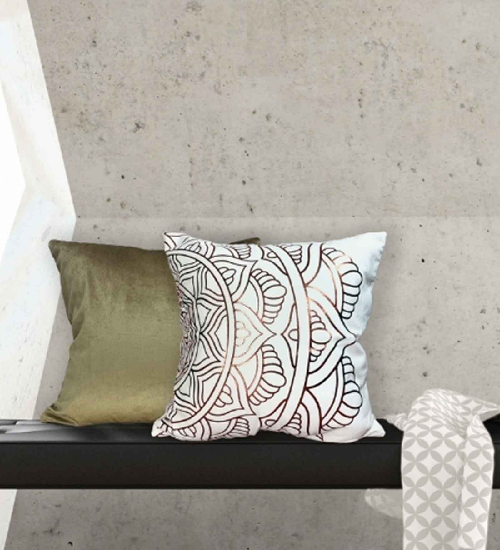 Buy White & Copper Velvet Traditional 16x16 inches Cushion Covers (Set