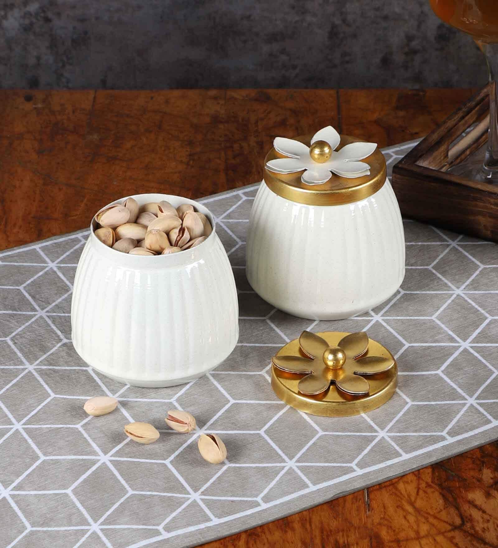 WHite & Gold Dry Fruits Bowl Set of 2