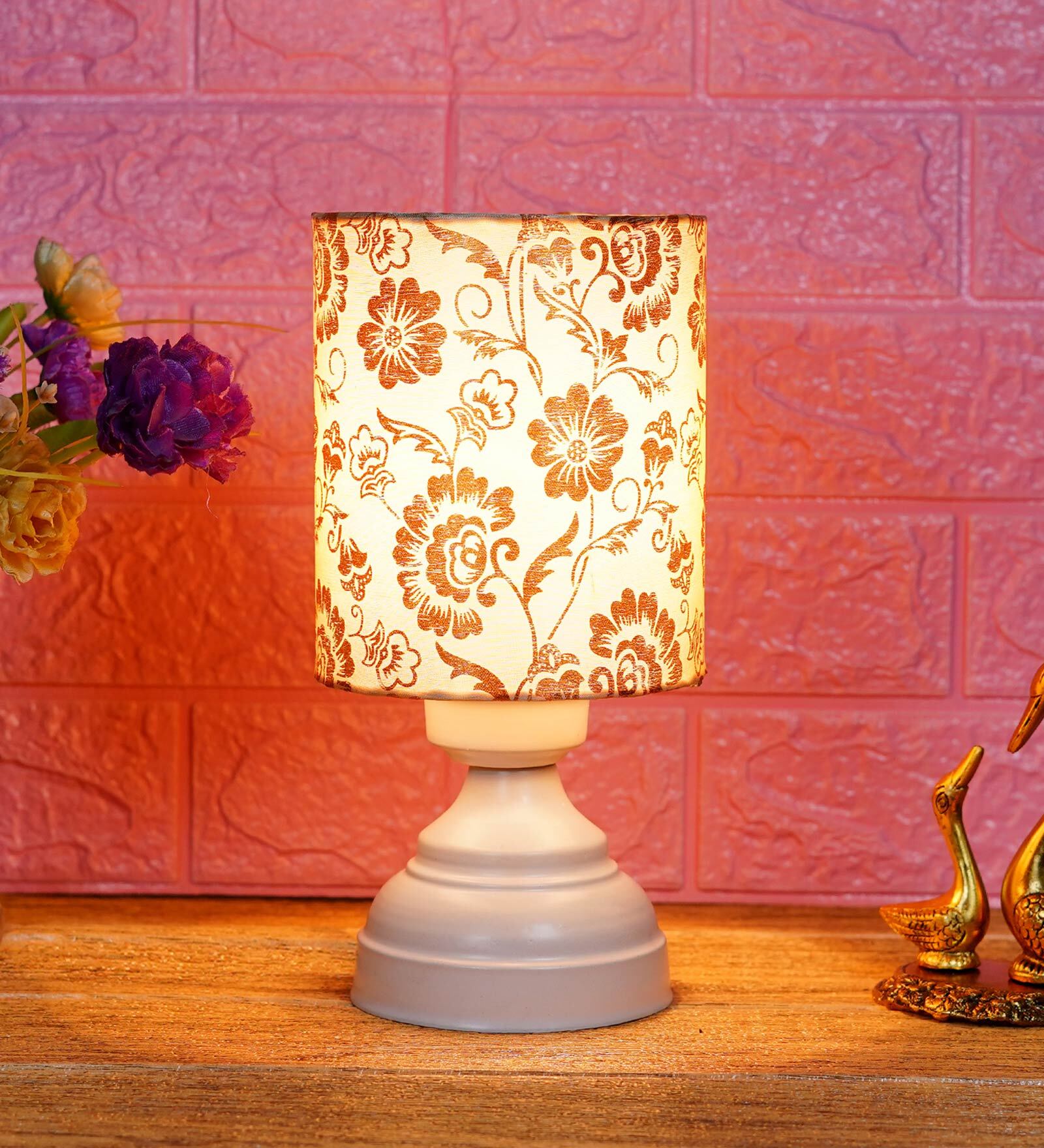 White & Gold Shade Table Lamp With Metal Base
