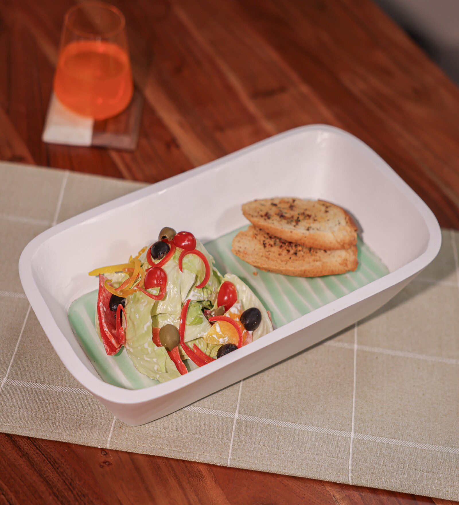 White & Green Mango Wood Serving Bowl