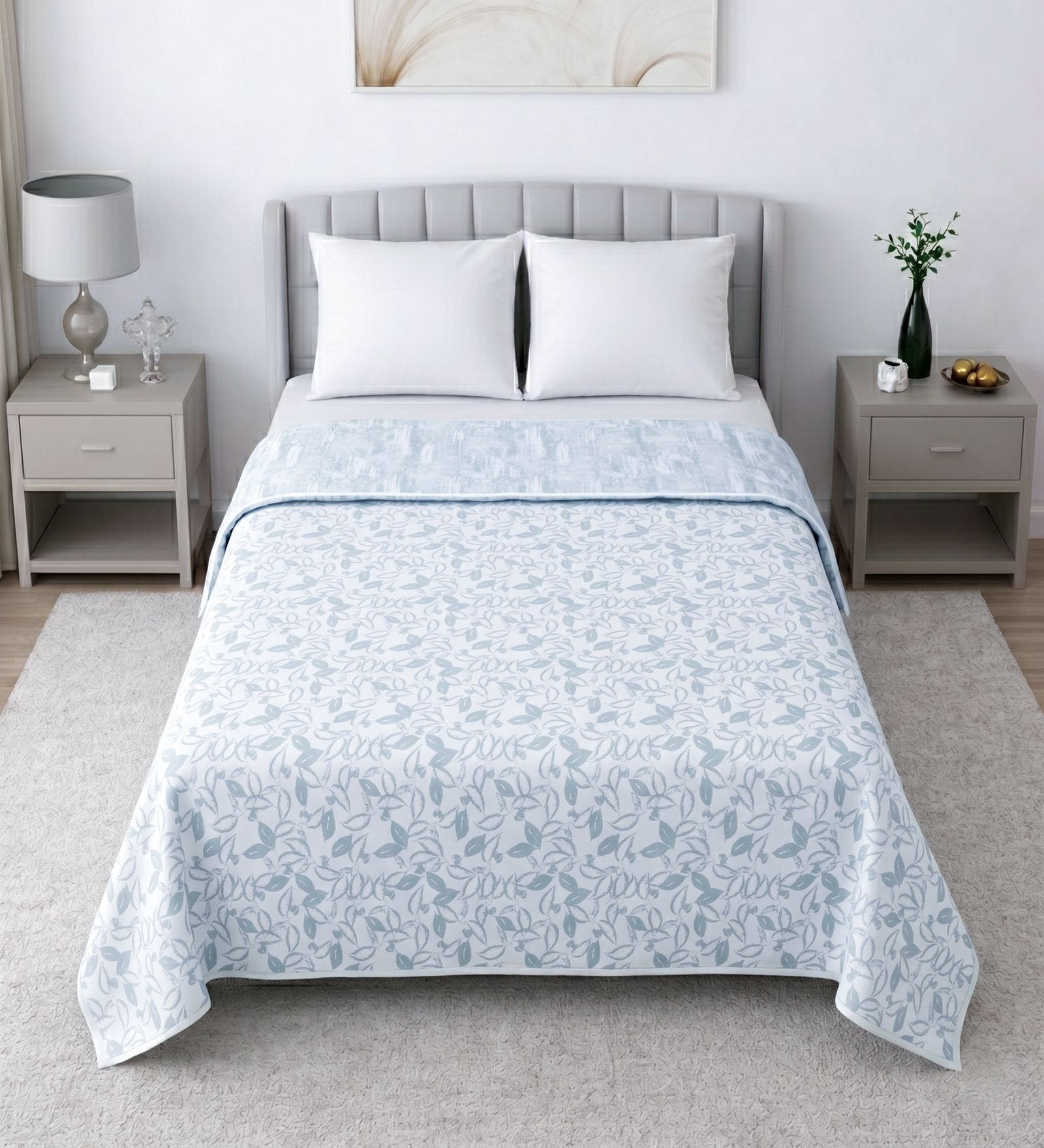 White & Green Shade Cotton Floral 400 GSM Double Bed Dohar