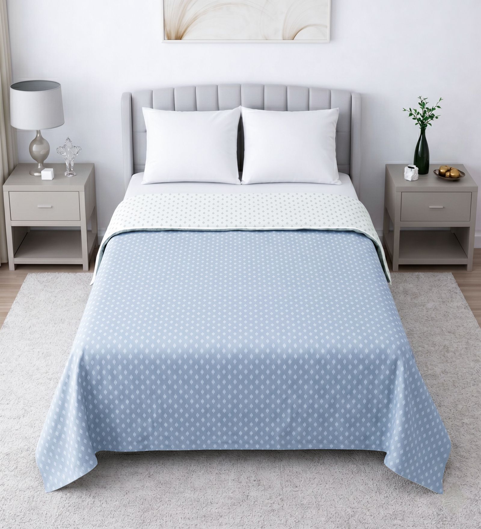 White & Grey Shade Cotton Floral 400 GSM Double Bed Dohar