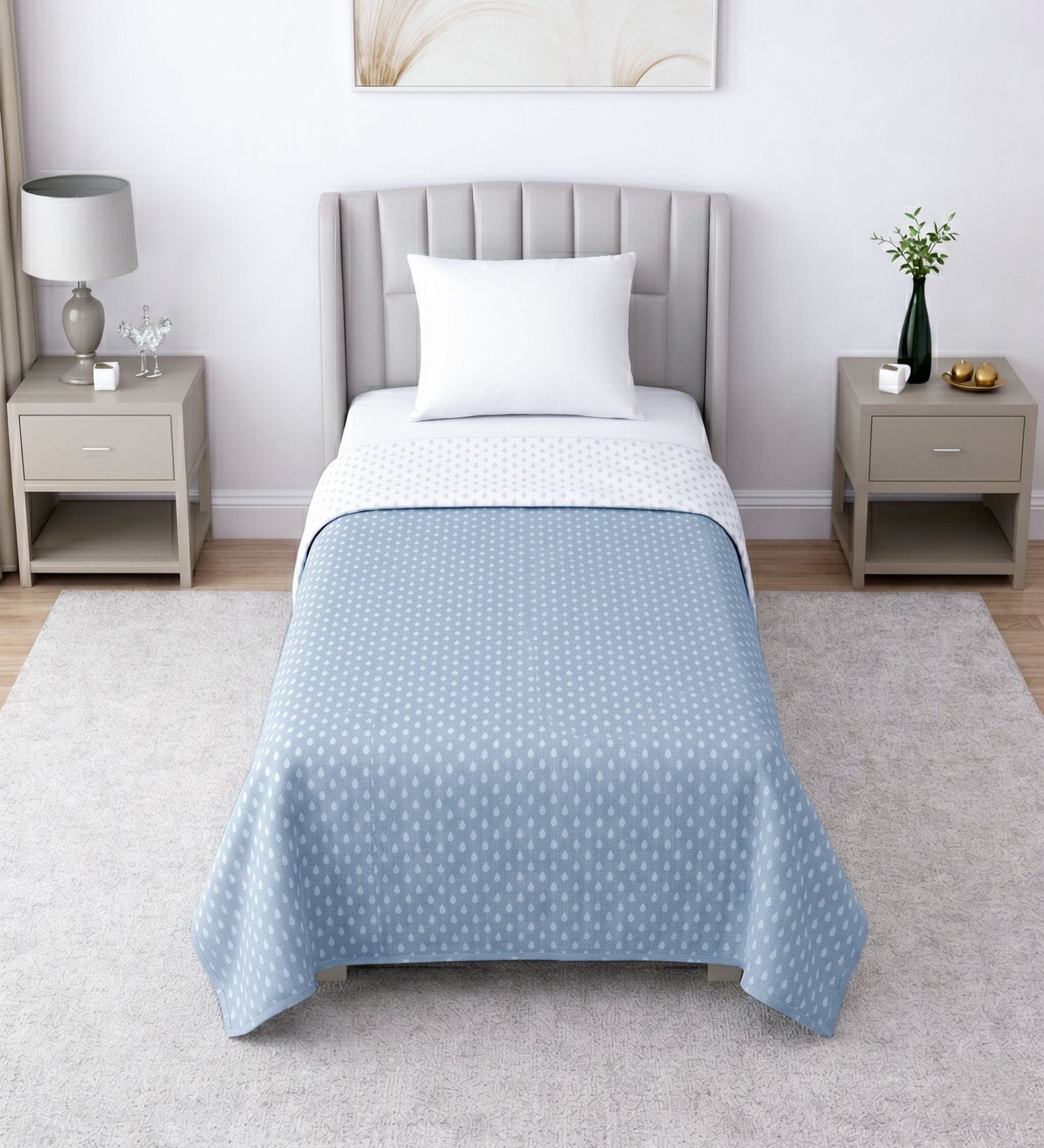 White & Grey shade Cotton Floral 400 GSM Single Bed Dohar