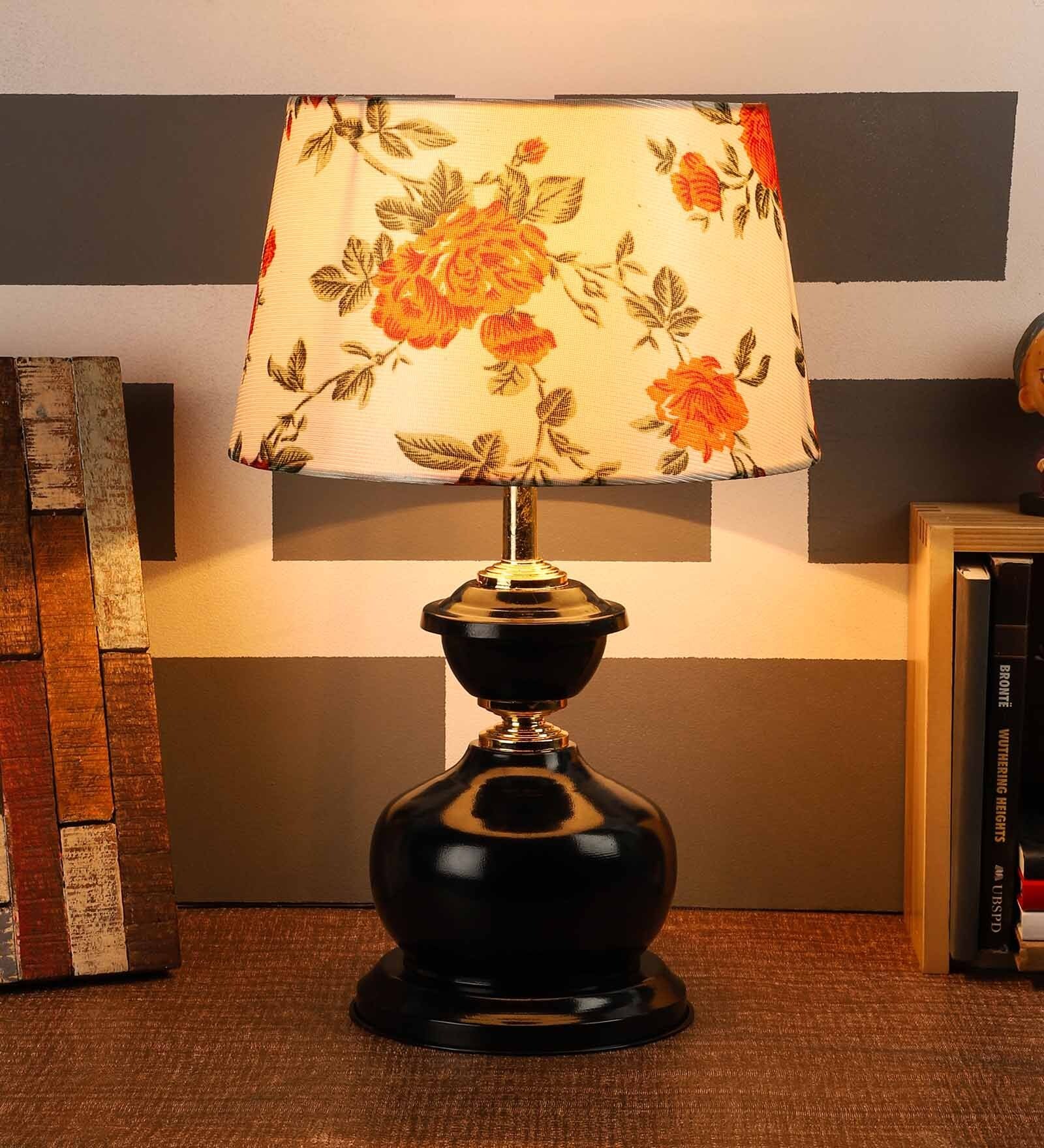 Shubra Orange Fabric Shade Night Lamp With Metal Base