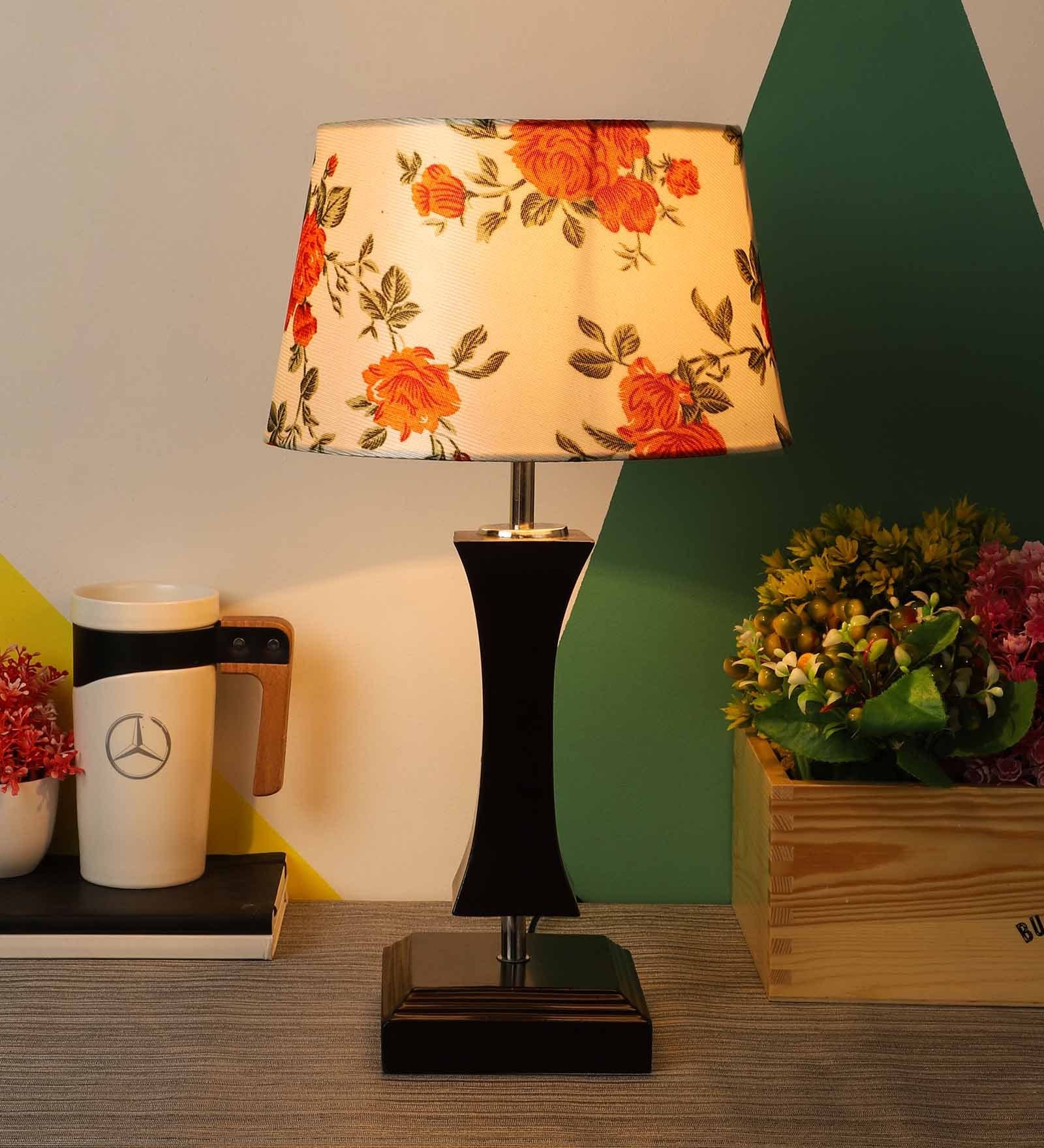 Venus Orange Fabric Shade Night Lamp With Wood Base