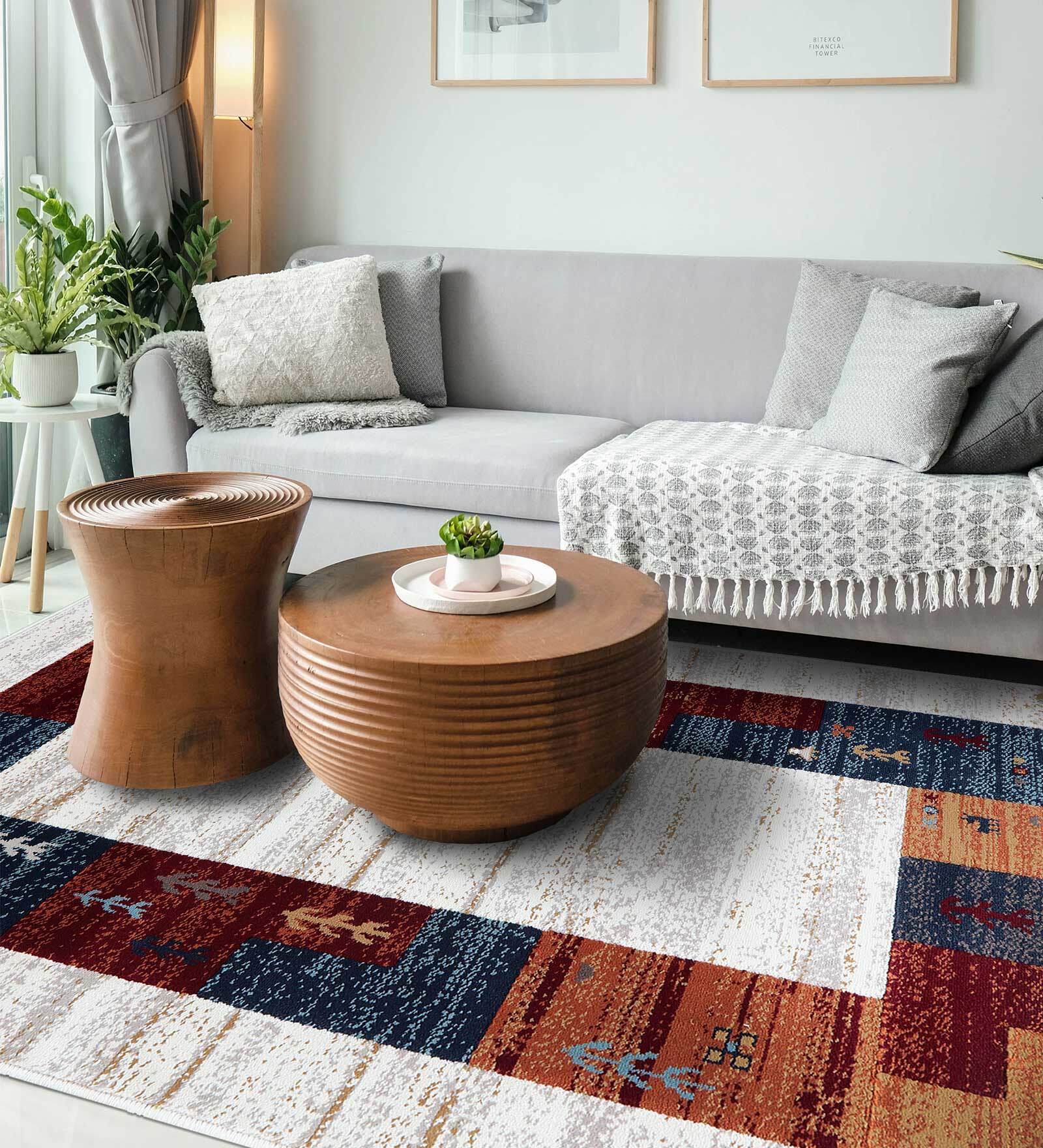 White Abstract Polypropylene 5 ft x 7 ft Machine Made Carpet