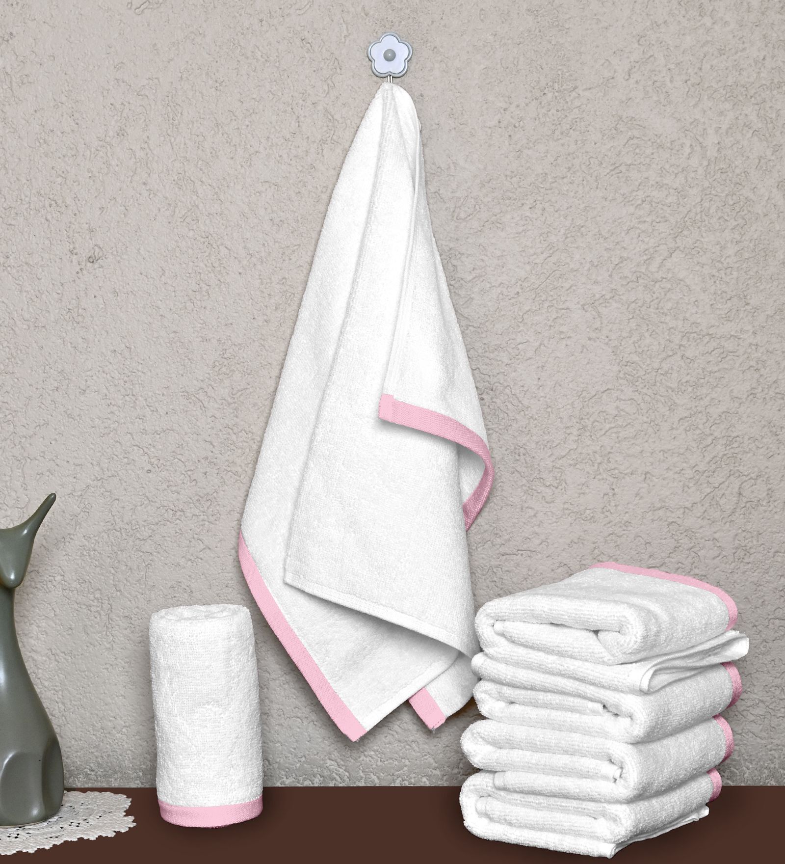 White Cotton Solid 500 GSM 6 Pcs Hand Towels