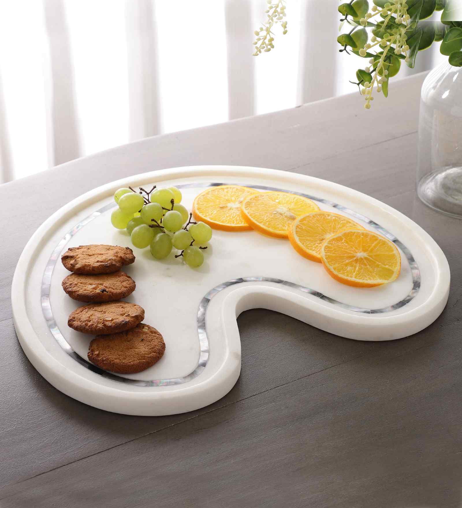 White Mop Inlay Marble Platter