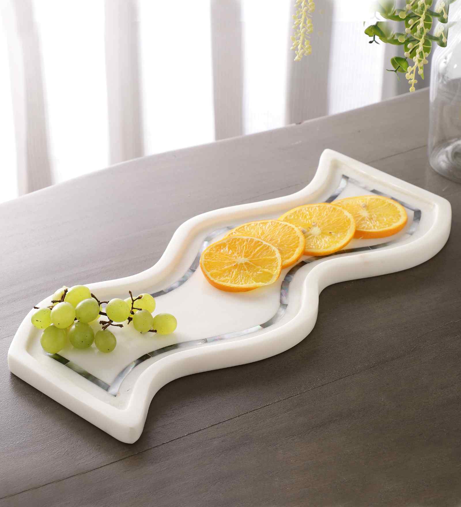 White Mop Inlay Marble Platter