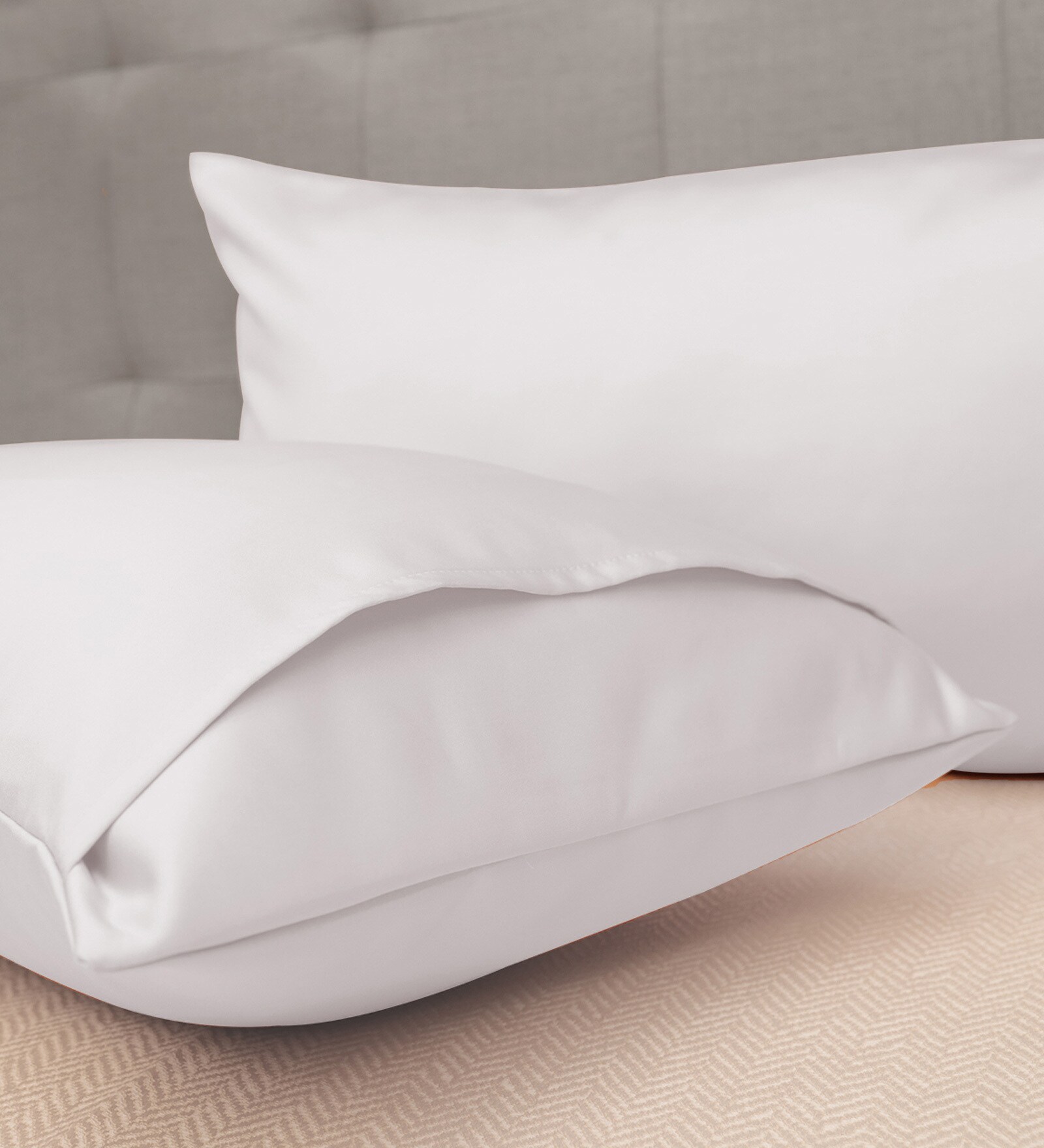 White Satin Solid 24x16 Inches Pillow Cover (Set of 2)