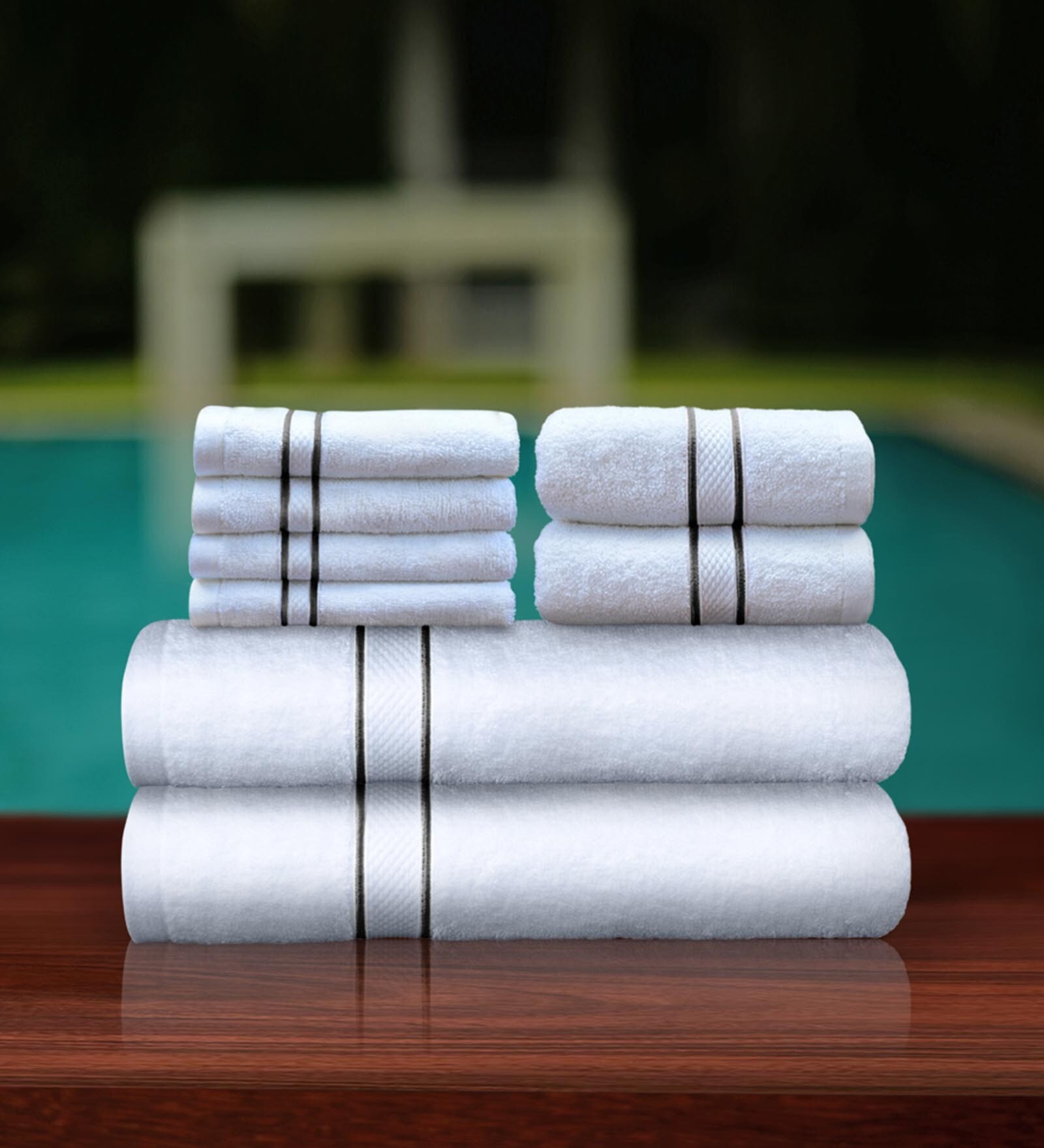 White Solid 550 GSM Cotton Towel Sets (Set of 8)