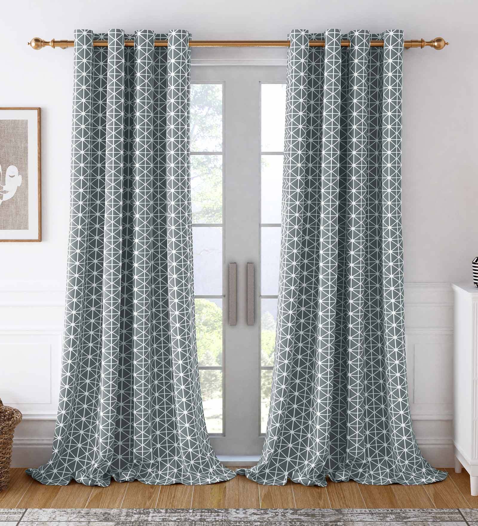 White Geometric 100% Cotton 9 Ft Light Filtering Eyelet Door Curtain