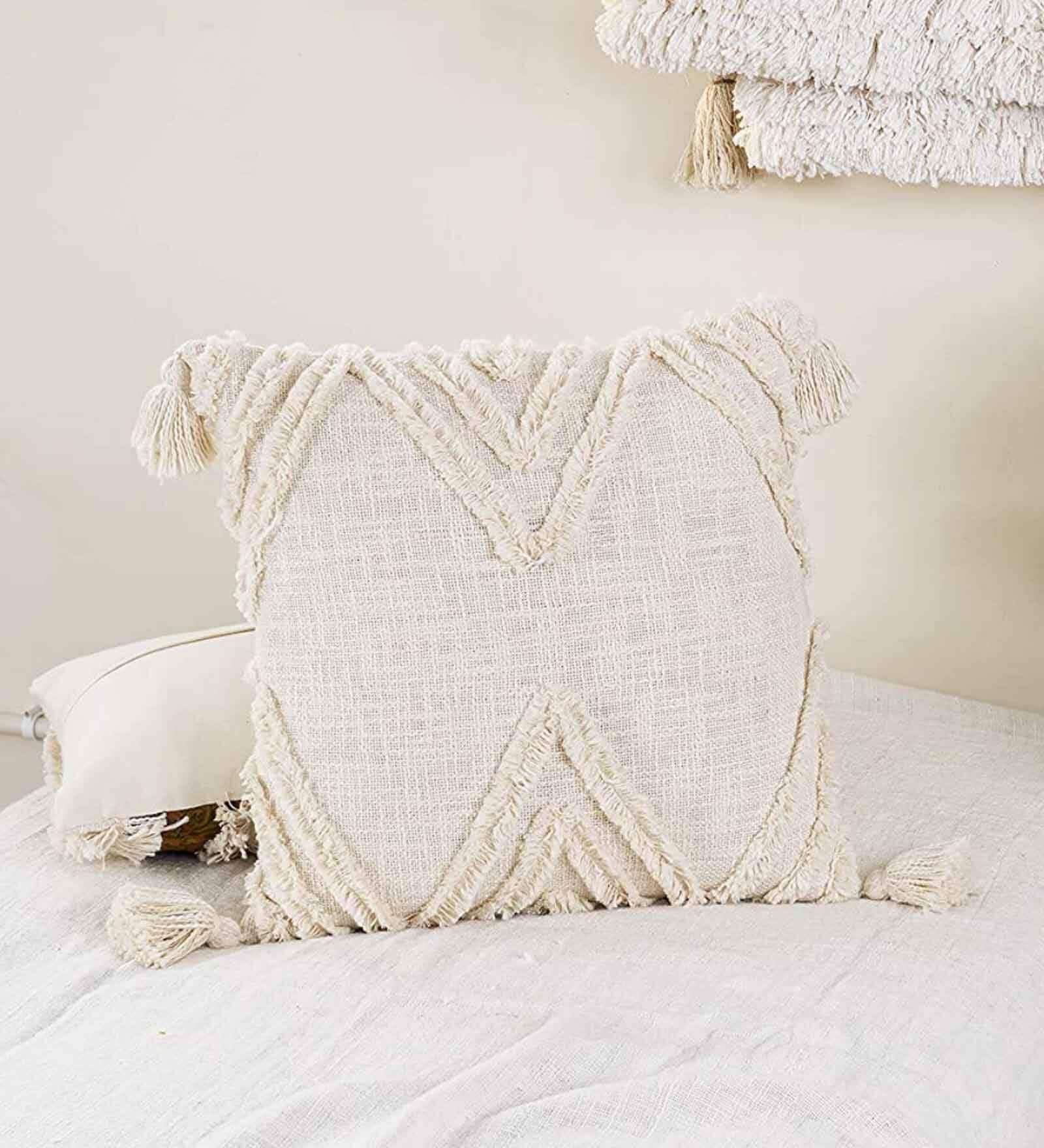White Woven Cotton 16 x 16 Inch Cushion Cover