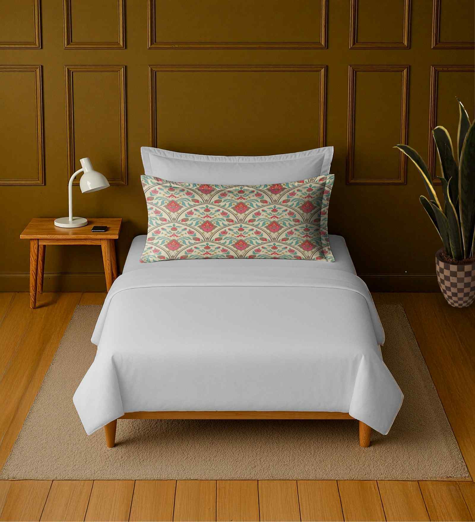 White 100% Cotton Single Bedsheet with 1 Pillow Cover