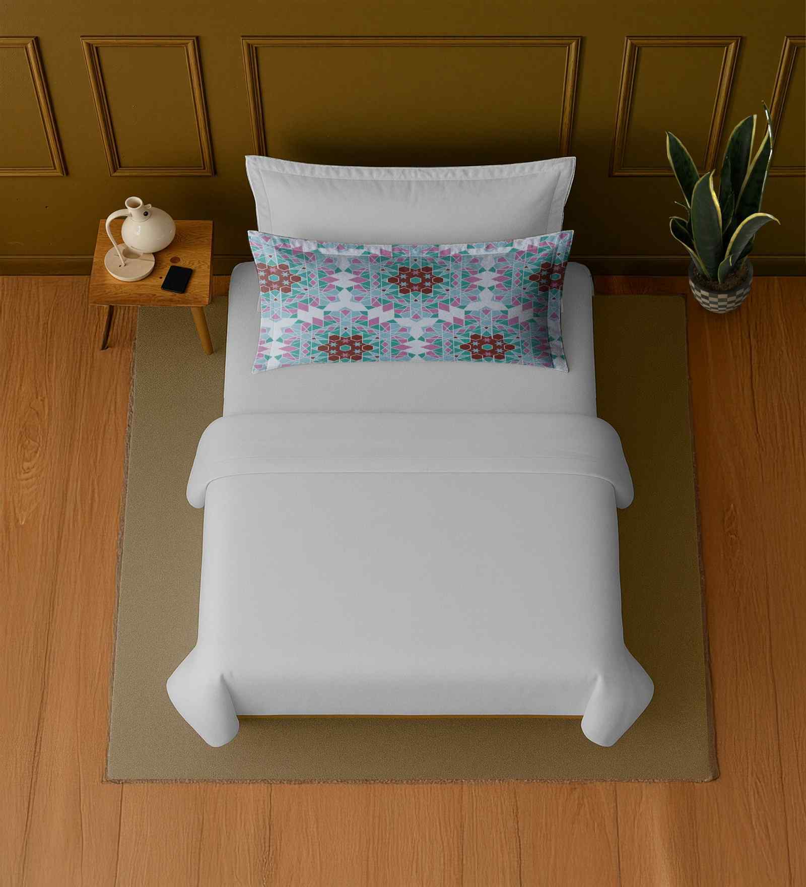White 100% Cotton Single Bedsheet with 1 Pillow Cover