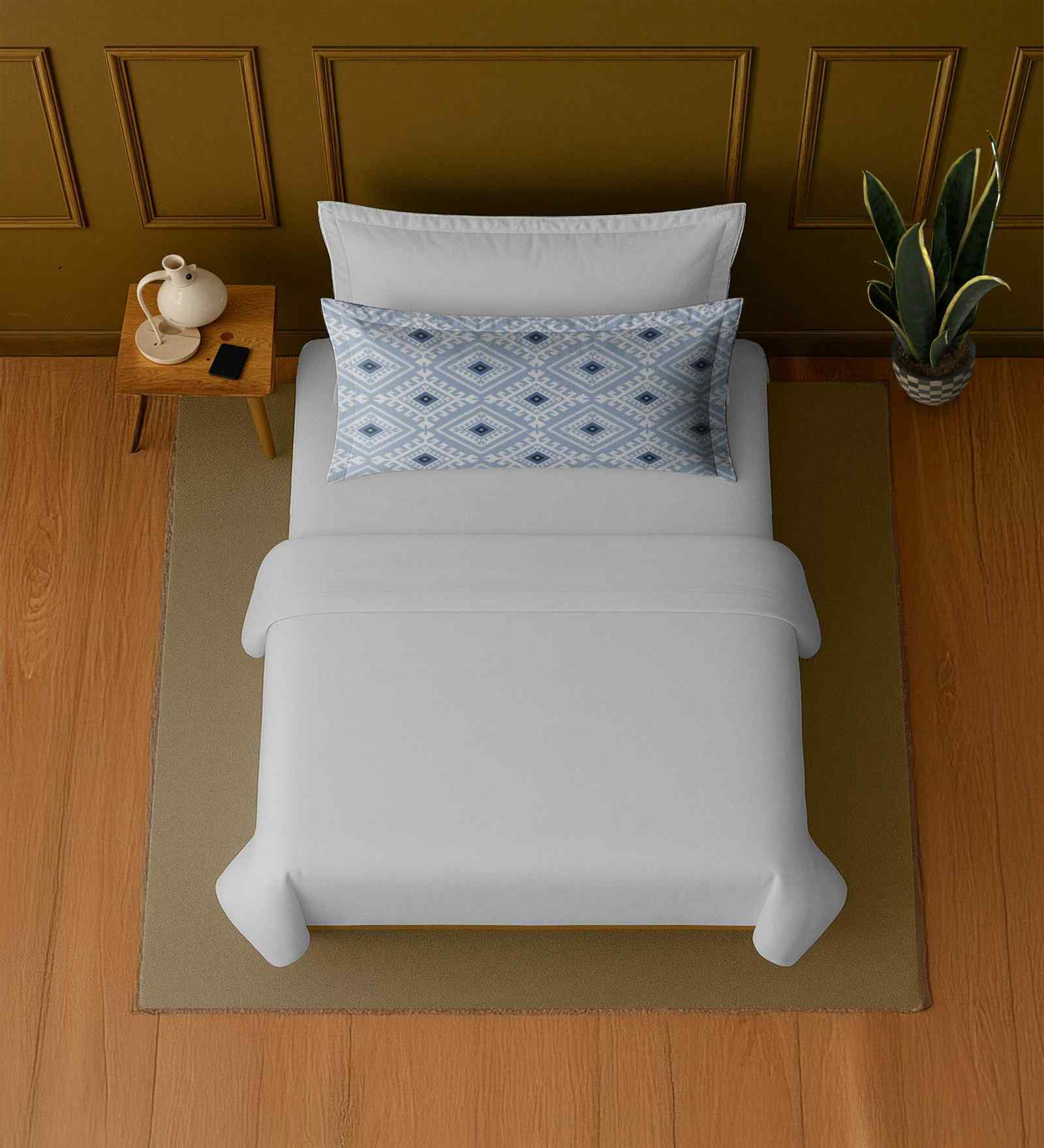 White 100% Cotton Single Bedsheet with 1 Pillow Cover