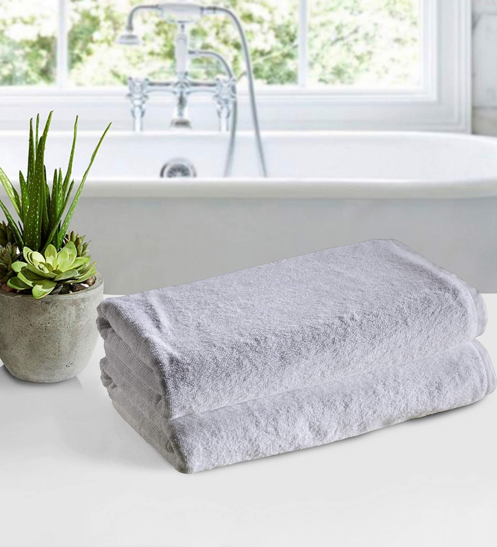 Buy White Cotton 550 GSM Bath Towels (Set Of 2) By Bianca Online
