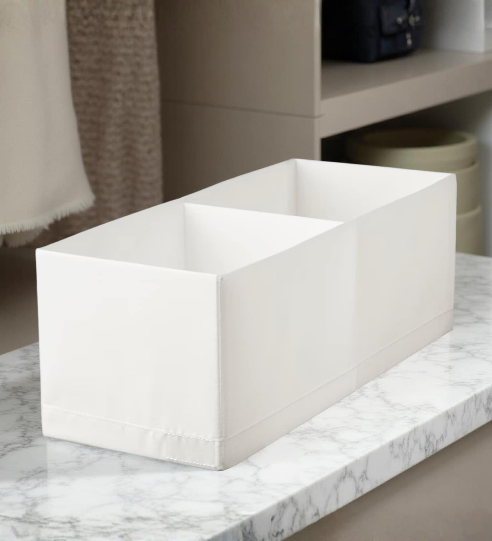 White Polyester Foldable Storage Organiser with Compartments Durable, Washable, Space-Saving Solution