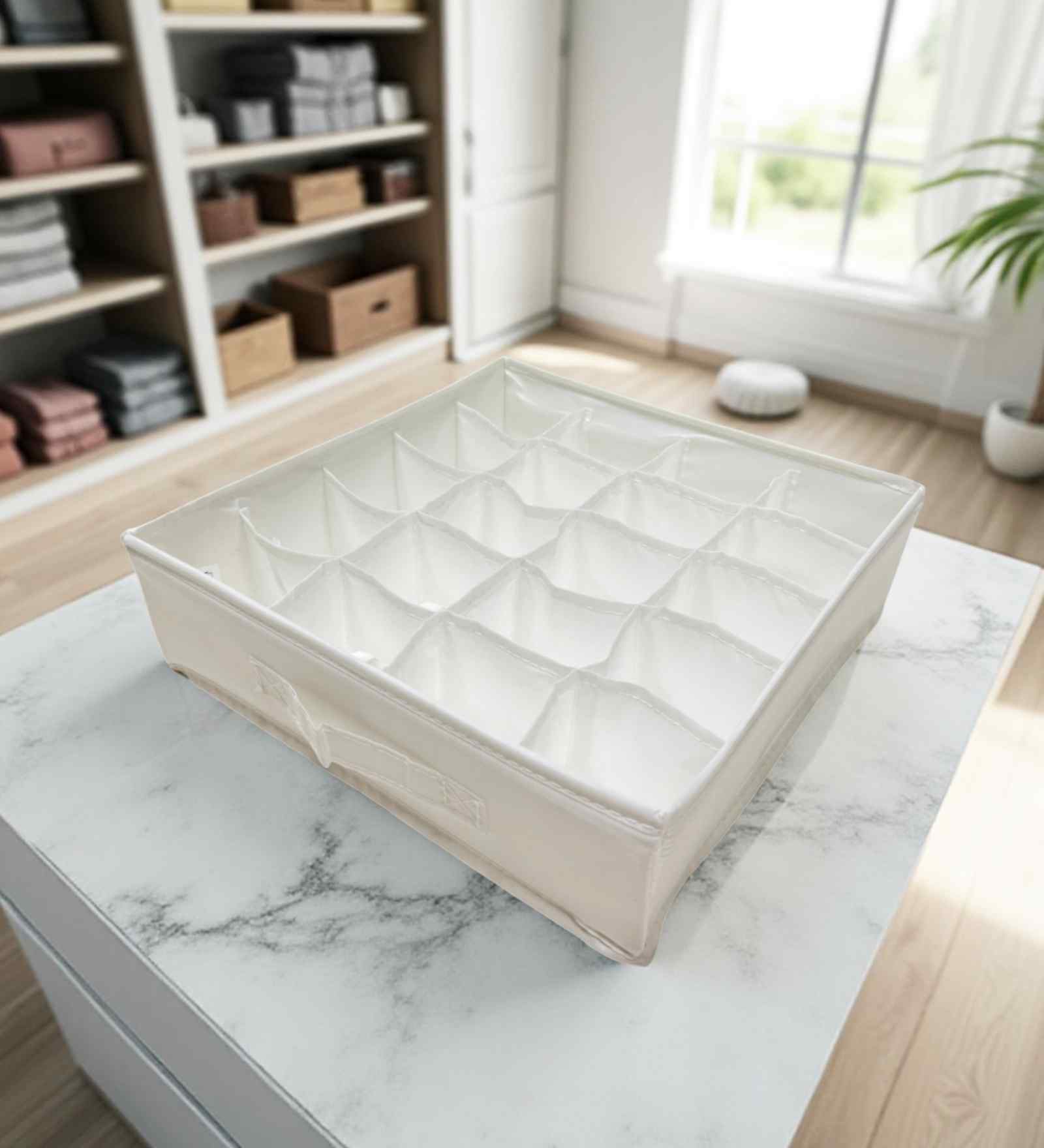 White Polyester Foldable Storage Organiser with Multiple Compartments Durable, Washable Solution