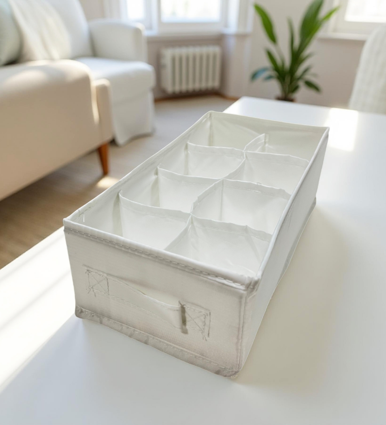 White Polyester Foldable Storage Organiser with Multiple Compartments Durable, Washable Solution