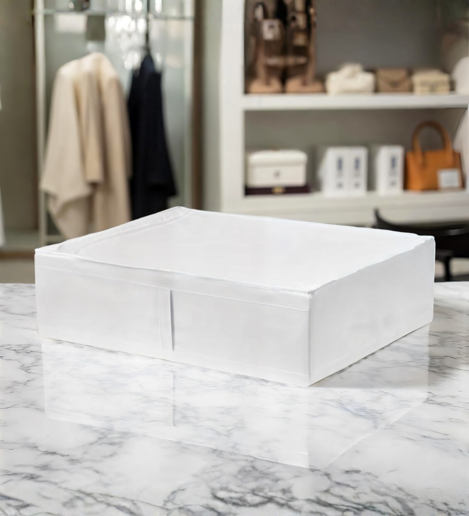 White Polyester Foldable Storage Organizer with Zip-Up Lid Durable, Washable, Dust-Proof Solution