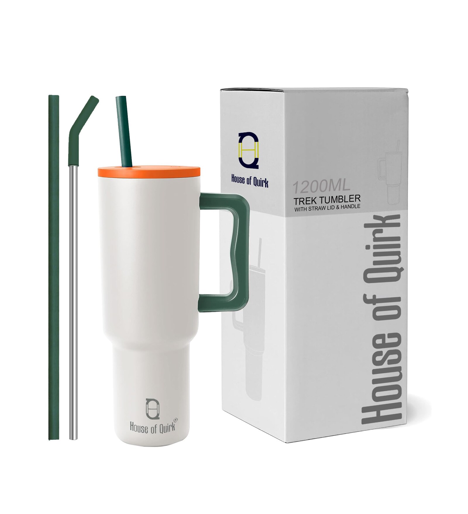 White 1200ml Stainless Steel Double Insulated Leak Proof Coffee Tumbler with Lid & Straw
