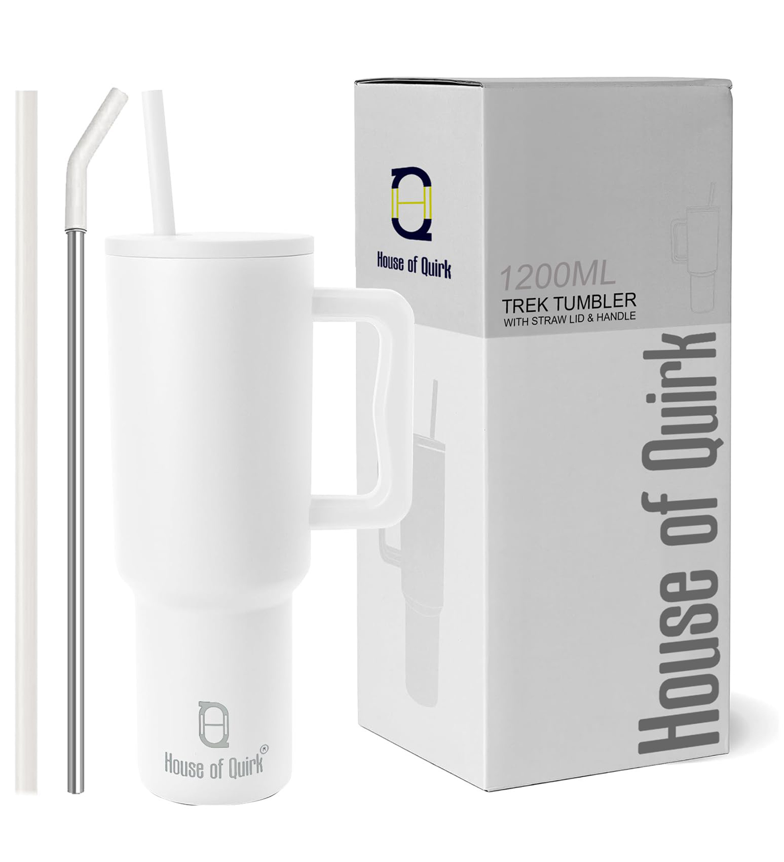 White 1200ml Stainless Steel Double Insulated Leak Proof Coffee Tumbler with Lid & Straw