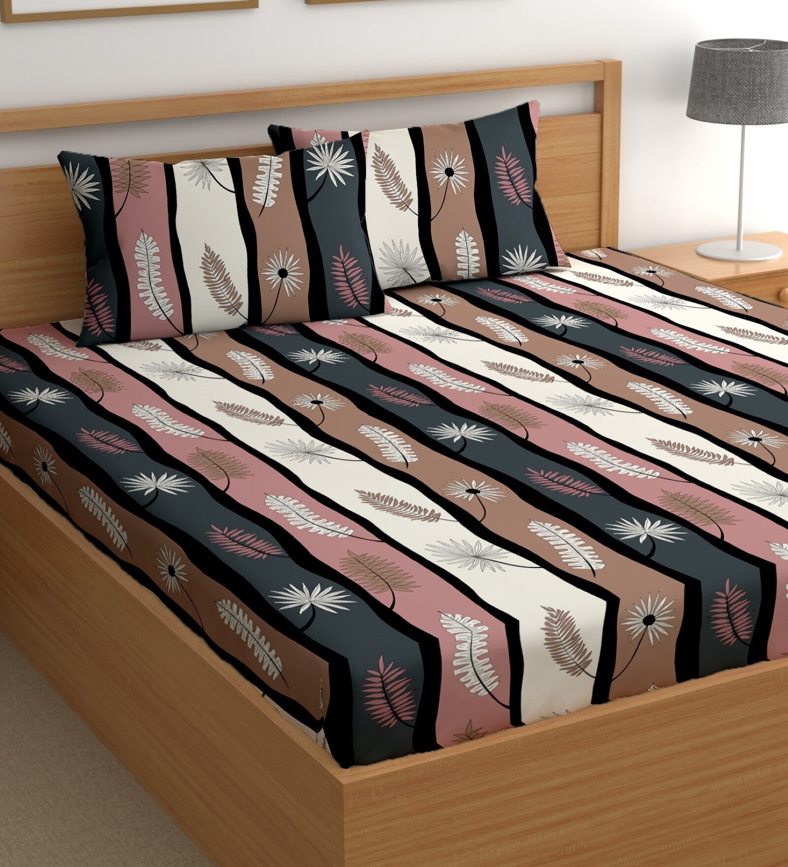 White 180 TC Floral Cotton Queen Double Bedsheet 2 Pillow covers