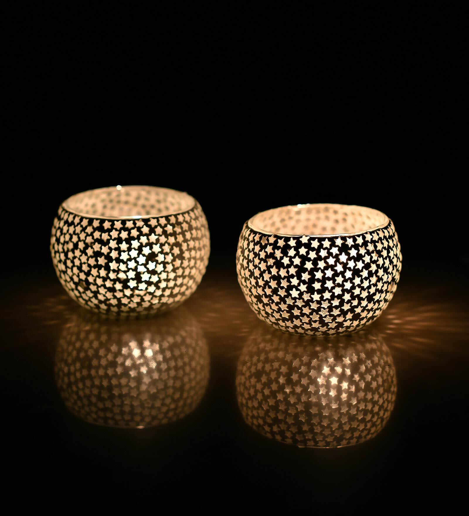 White Glass Votive & Tea Light Holders (Pack Of 2)