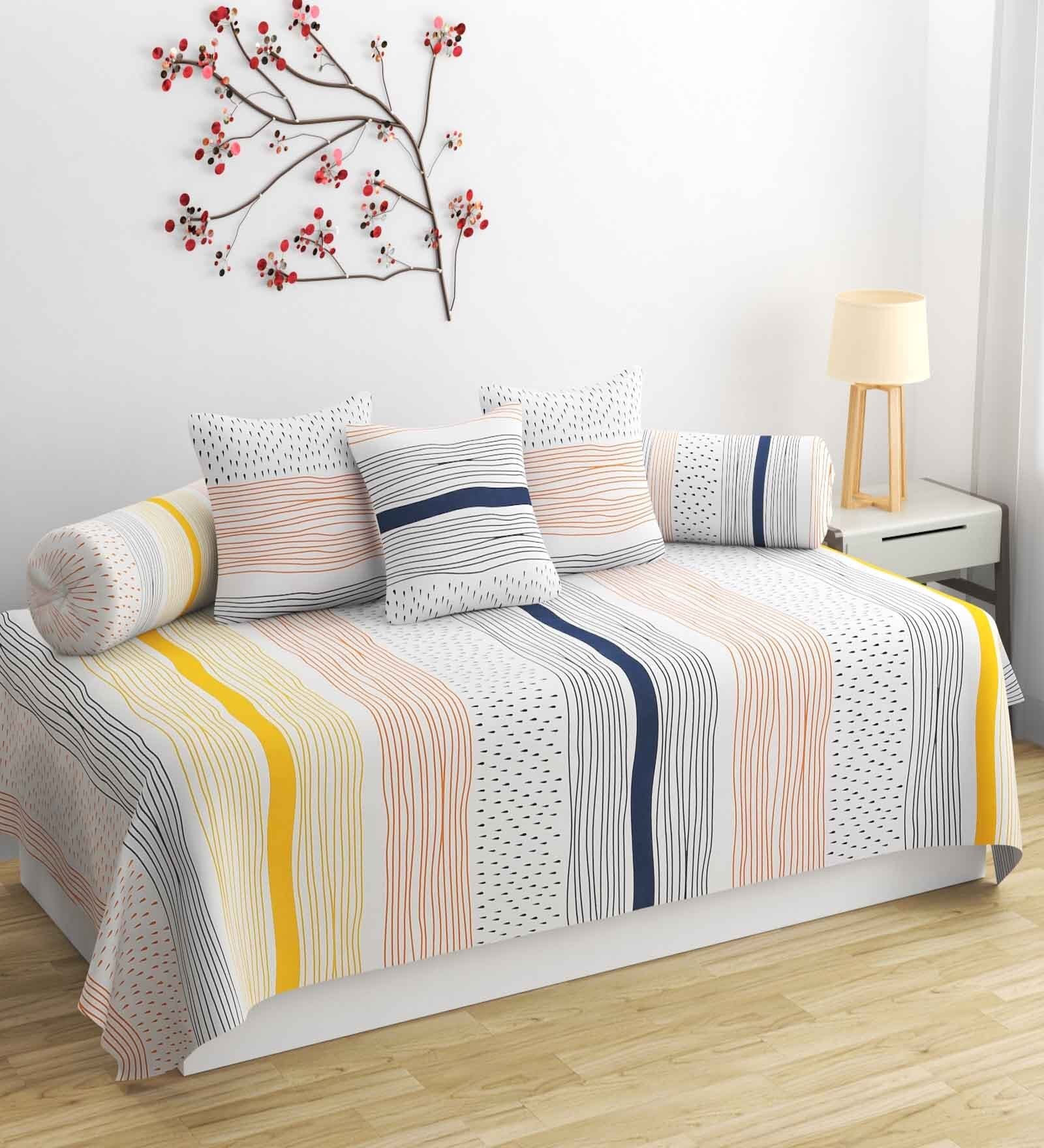 White 200 TC Cotton Blend 6 Pcs Diwan Set