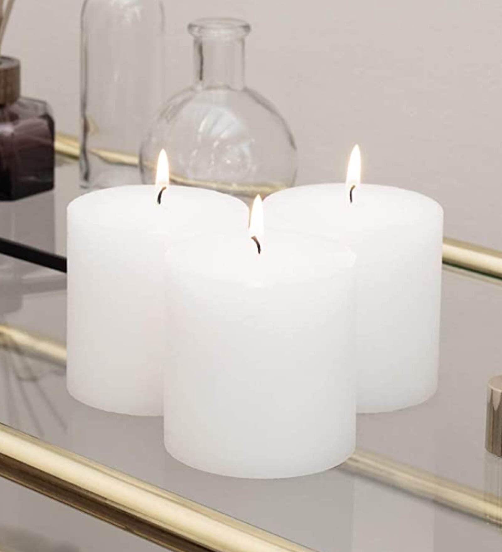 Buy Jasmine Fragrance Set Of 3 White Wax Pillar Candles at 50 OFF by