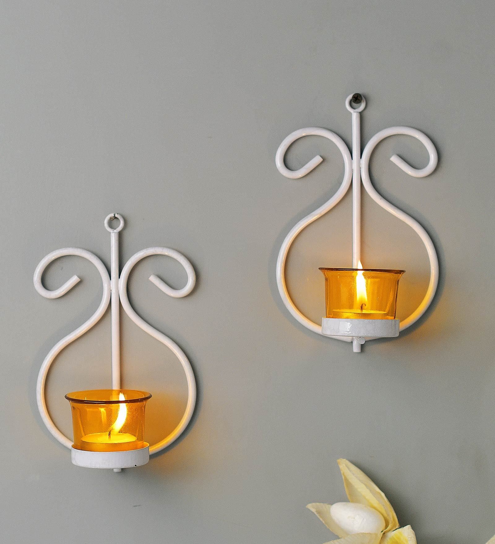 White Metal Humphry Wall Tea Light Holders (Pack Of 2)