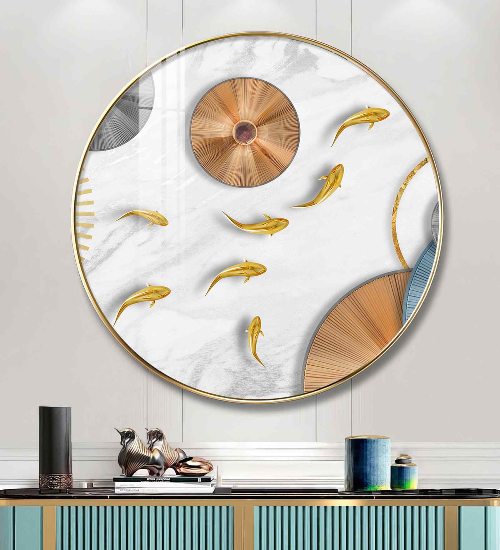 White Abaniko Fish Acrylic Round Wall Art