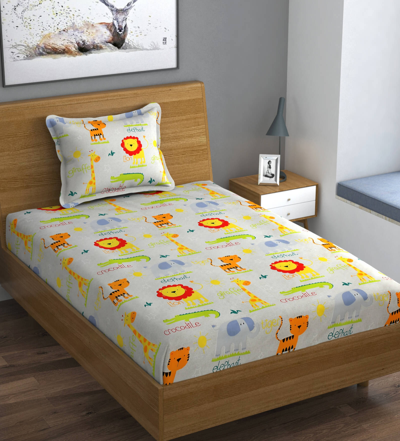 White Abstract 280 TC Microfibre Fitted Single Bedsheet 1 Pillow Cover